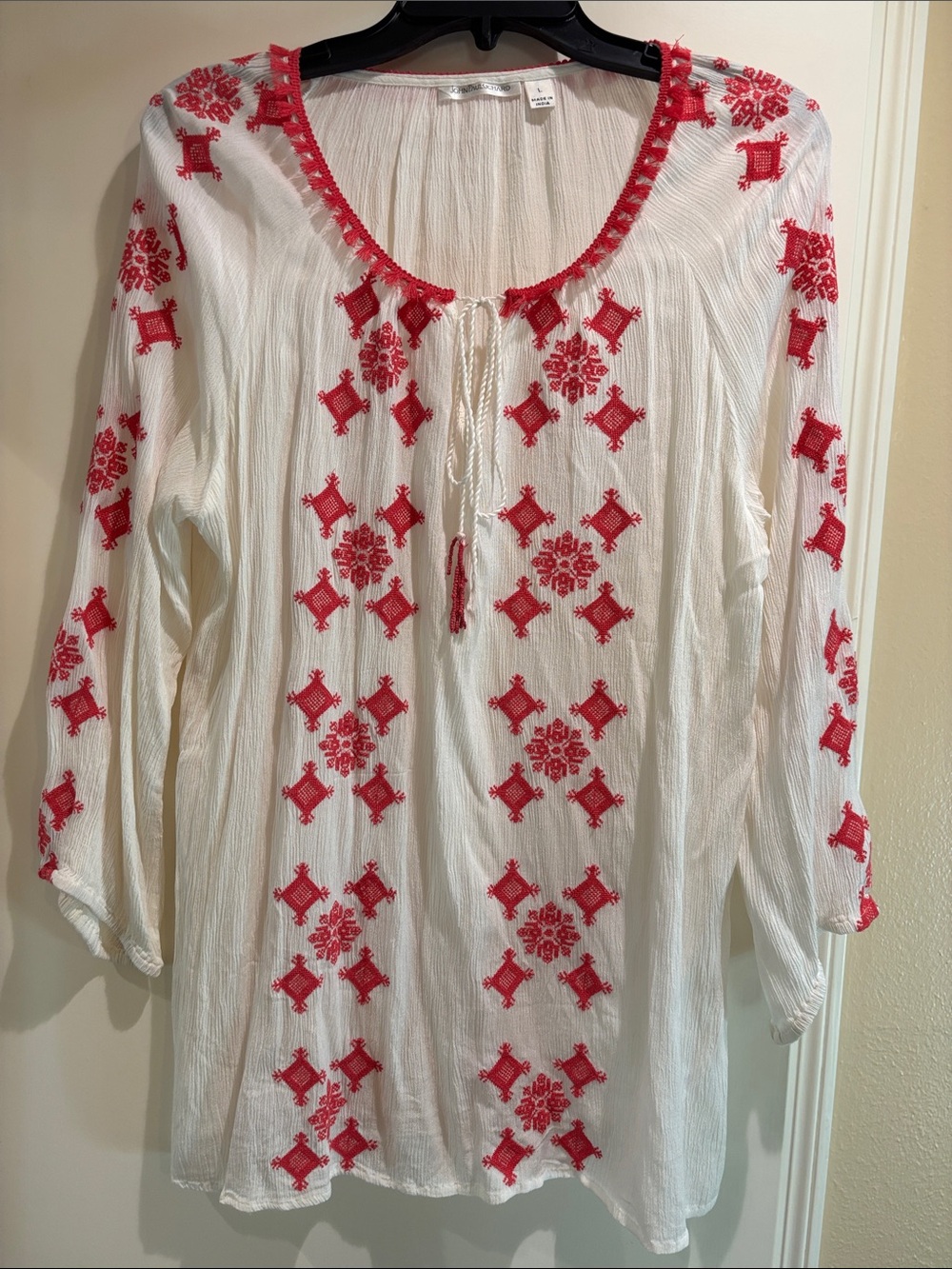 JohnPaulRichard White Tunic with Red Embroidery